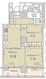 JR山手線 五反田駅 徒歩5分の賃貸マンション 2階2LDKの間取り