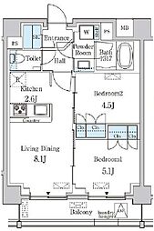 東急田園都市線 渋谷駅 徒歩15分の賃貸マンション 5階2LDKの間取り