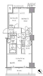 東京メトロ有楽町線 豊洲駅 徒歩8分の賃貸マンション 18階2LDKの間取り