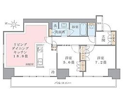 東京メトロ有楽町線 豊洲駅 徒歩13分の賃貸マンション 6階2LDKの間取り