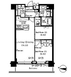 東京メトロ有楽町線 辰巳駅 徒歩6分の賃貸マンション 2階2LDKの間取り