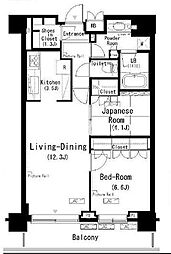 東京メトロ有楽町線 辰巳駅 徒歩5分の賃貸マンション 12階2LDKの間取り