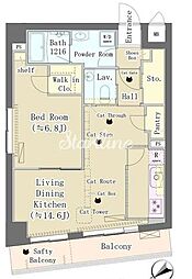 東急目黒線 不動前駅 徒歩10分の賃貸マンション 4階1LDKの間取り