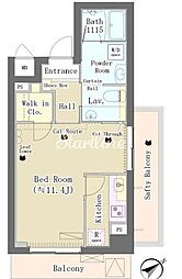 東急目黒線 不動前駅 徒歩10分の賃貸マンション 3階1Kの間取り