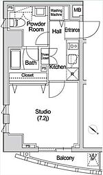 東京メトロ千代田線 赤坂駅 徒歩7分の賃貸マンション 2階1Kの間取り