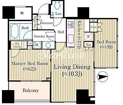 都営大江戸線 赤羽橋駅 徒歩4分の賃貸マンション 16階2LDKの間取り