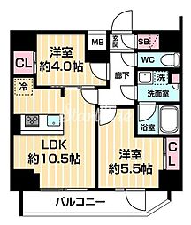 東京メトロ日比谷線 南千住駅 徒歩5分の賃貸マンション 13階2LDKの間取り