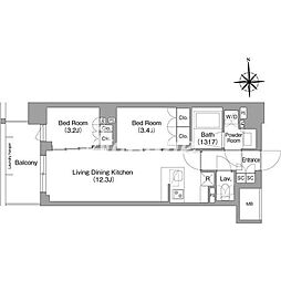 京急本線 大森町駅 徒歩11分の賃貸マンション 5階2LDKの間取り