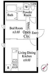 東京メトロ日比谷線 三ノ輪駅 徒歩3分の賃貸マンション 2階1LDKの間取り