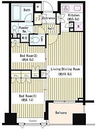 都営浅草線 人形町駅 徒歩5分の賃貸マンション 3階2LDKの間取り