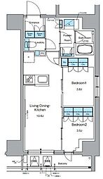 都営大江戸線 新御徒町駅 徒歩5分の賃貸マンション 7階2LDKの間取り