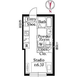 京急本線 大森町駅 徒歩9分の賃貸マンション 2階ワンルームの間取り