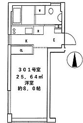 JR山手線 浜松町駅 徒歩7分の賃貸マンション 3階1Kの間取り