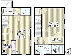 小田急小田原線 参宮橋駅 徒歩2分の賃貸アパート 1階1LDKの間取り