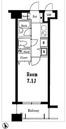 東京メトロ日比谷線 八丁堀駅 徒歩4分の賃貸マンション 7階1Kの間取り