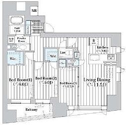 東京メトロ日比谷線 八丁堀駅 徒歩4分の賃貸マンション 4階3LDKの間取り