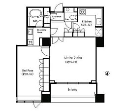 都営三田線 目黒駅 徒歩6分の賃貸マンション 17階1LDKの間取り
