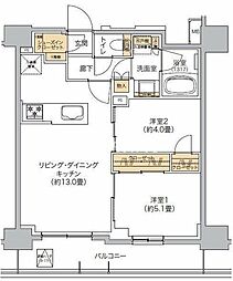 東京メトロ日比谷線 六本木駅 徒歩9分の賃貸マンション 11階2LDKの間取り
