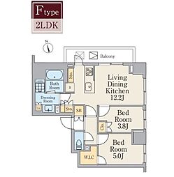 京成本線 京成町屋駅 徒歩2分の賃貸マンション 8階2LDKの間取り