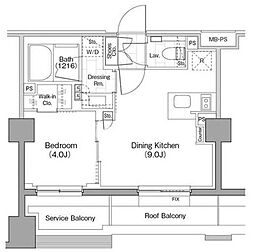 東京メトロ丸ノ内線 新宿御苑前駅 徒歩8分の賃貸マンション 4階1DKの間取り
