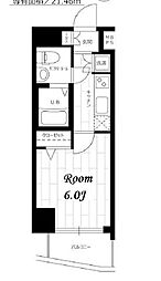 都営浅草線 泉岳寺駅 徒歩2分の賃貸マンション 6階1Kの間取り
