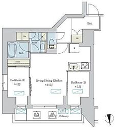 つくばエクスプレス 浅草駅 徒歩1分の賃貸マンション 6階2LDKの間取り