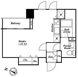 JR山手線 目黒駅 徒歩6分の賃貸マンション 9階ワンルームの間取り