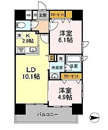 東京メトロ東西線 早稲田駅 徒歩5分の賃貸マンション 13階2LDKの間取り