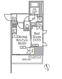 東京メトロ日比谷線 八丁堀駅 徒歩4分の賃貸マンション 5階1DKの間取り