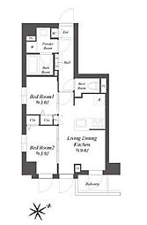 東京臨海高速鉄道りんかい線 大井町駅 徒歩10分の賃貸マンション 4階2DKの間取り