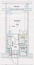 JR山手線 目黒駅 徒歩8分の賃貸マンション 2階1Kの間取り