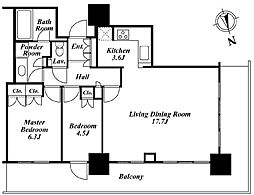 東京メトロ日比谷線 八丁堀駅 徒歩7分の賃貸マンション 18階2LDKの間取り