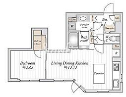 東京メトロ有楽町線 新富町駅 徒歩4分の賃貸マンション 11階1LDKの間取り