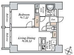東京メトロ千代田線 千駄木駅 徒歩4分の賃貸マンション 8階1LDKの間取り