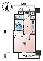 都営大江戸線 牛込神楽坂駅 徒歩1分の賃貸マンション 10階1Kの間取り