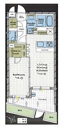 JR横須賀線 西大井駅 徒歩9分の賃貸マンション 1階1LDKの間取り