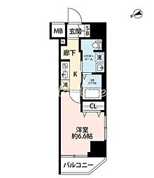 都営大江戸線 門前仲町駅 徒歩5分の賃貸マンション 5階1Kの間取り