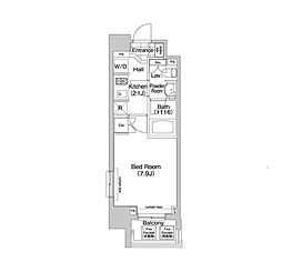 都営三田線 三田駅 徒歩4分の賃貸マンション 9階1Kの間取り