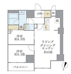 都営三田線 本蓮沼駅 徒歩2分の賃貸マンション 5階2LDKの間取り