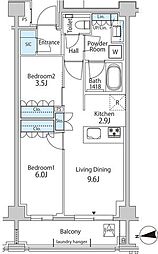 東京メトロ銀座線 青山一丁目駅 徒歩10分の賃貸マンション 3階2LDKの間取り