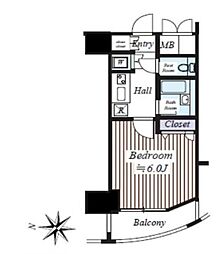 都営三田線 御成門駅 徒歩3分の賃貸マンション 11階1Kの間取り