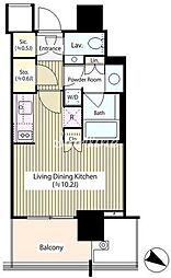 東京メトロ日比谷線 六本木駅 徒歩4分の賃貸マンション 13階ワンルームの間取り