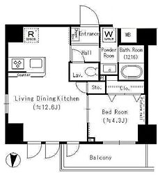 東武亀戸線 亀戸駅 徒歩5分の賃貸マンション 9階1LDKの間取り