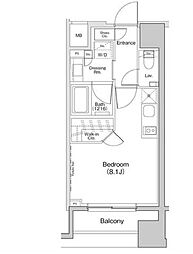 東急池上線 荏原中延駅 徒歩4分の賃貸マンション 9階ワンルームの間取り