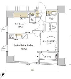東京メトロ半蔵門線 水天宮前駅 徒歩5分の賃貸マンション 5階2LDKの間取り