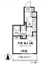JR山手線 鶯谷駅 徒歩7分の賃貸マンション 2階1Kの間取り
