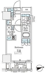都営大江戸線 蔵前駅 徒歩4分の賃貸マンション 13階ワンルームの間取り