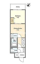 東京メトロ東西線 西葛西駅 徒歩12分の賃貸マンション 1階1DKの間取り
