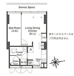 JR山手線 品川駅 徒歩10分の賃貸マンション 13階1LDKの間取り