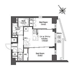 京急本線 立会川駅 徒歩6分の賃貸マンション 13階2LDKの間取り